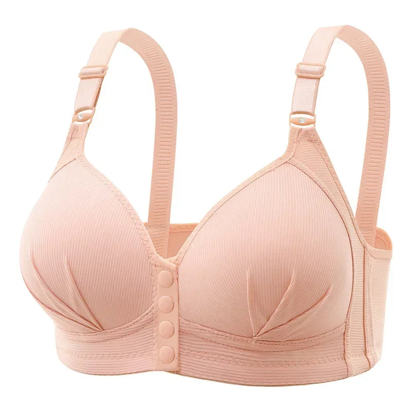 Women's Fashionable Plus Size Seamless Breathable Underwear with Adjustable Front Opening Buckle No Steel Ring Anti Sagging Bra
