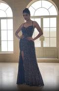BABYONLINE Purple Sequined Mermaid Evening Dresses | Deep V-Neck & High Slit for Galas,Weddings & Red Carpet