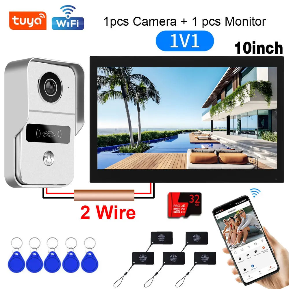 New Tuya Smart Doorbell HD Camera Home Video Intercom Wifi 2 Wires 7/10 Inch Wireless Video Doorphone System 5-in-1 NFC Unlock