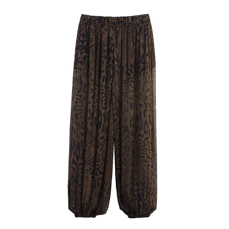 Casual Chic Lantern Pants Women Pant Vintage Animal Printed Translucent Pants Fashion 2026 Spring Streetwear Trousers