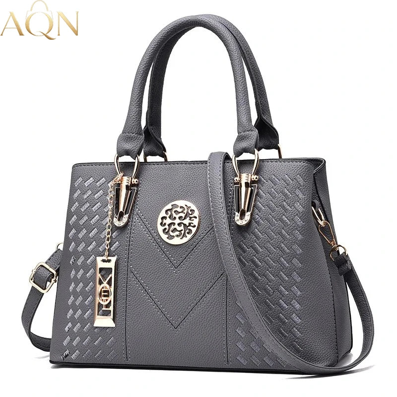 AQN Fashion Women's Top-Handle Bags Metal Hollow Carving Decor Handbag Elegant Ladies Large Capacity Leather Shoulder Bags