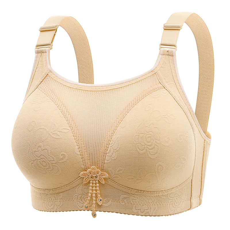 Women's Fashion Plus Size Comfortable Breathable No Steel Ring Gathered Bra Lace Seamless Backless Thin Mold Cup Underwear