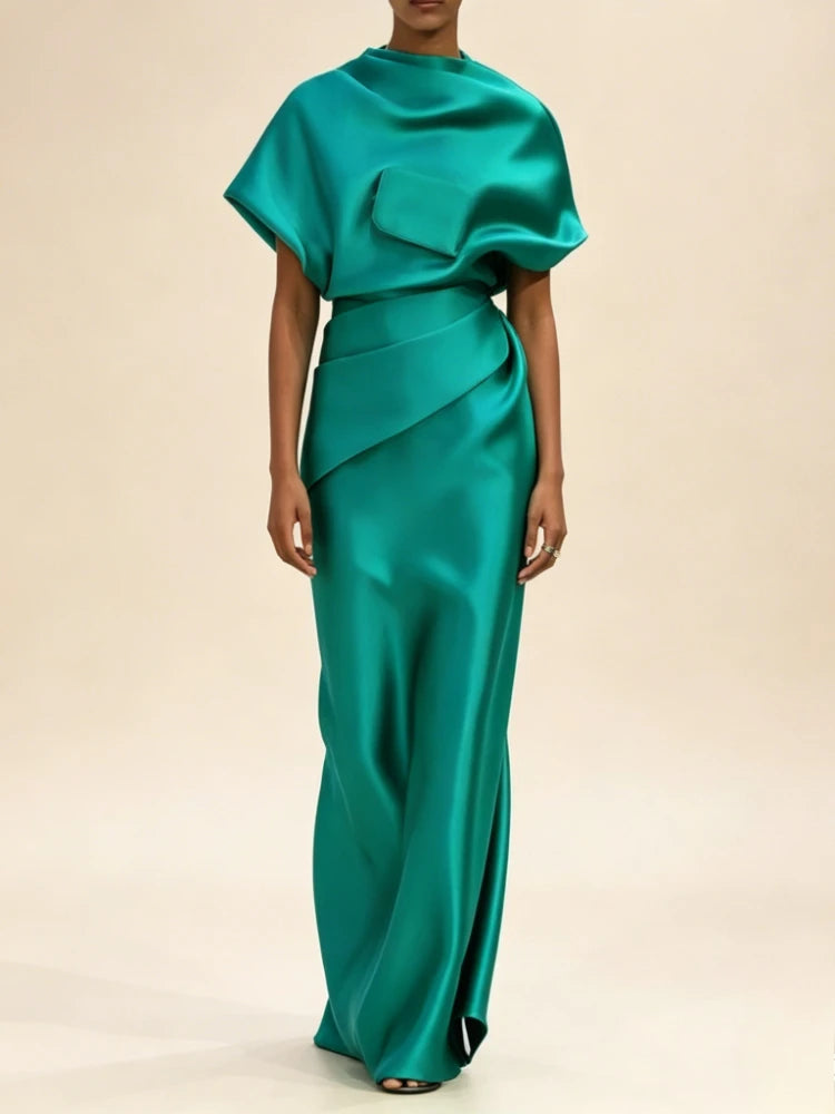 Modigirl Womans Summer Maxi Dresses Loose Green Short Sleeves Original Creation Party Evening Prom Dresses Women 2025 Summer New 5