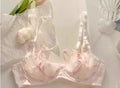 YUQI Kawaii Lace Bralette Set Japanese Floral Mesh Underwear Summer Ultra-Thin Lace-Up Cutout Romantic Bra 2024 New Kawaii set