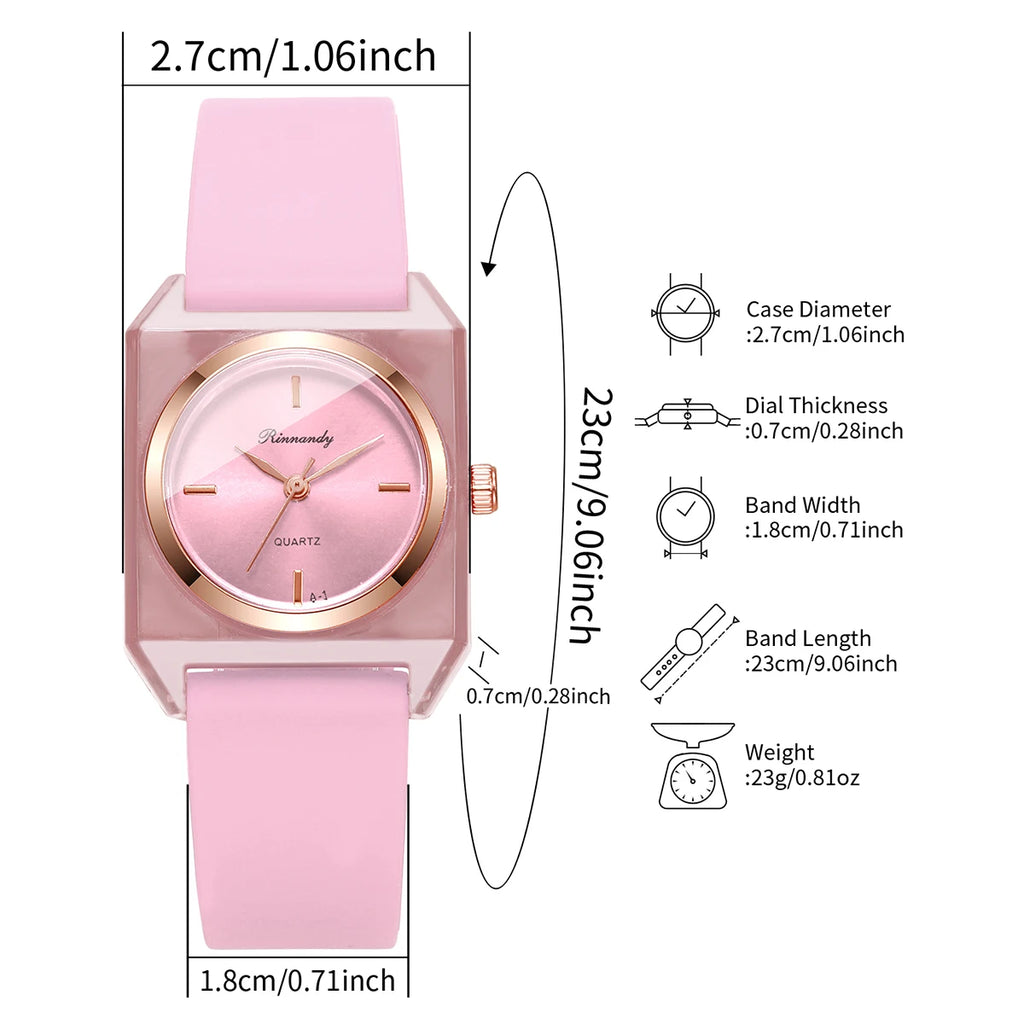 Fashion Rectangle Dial Women Watches Simple Silicone Band Ladies Quartz Watch Wristwatch Reloj Mujer Girls Clock (Without Box)