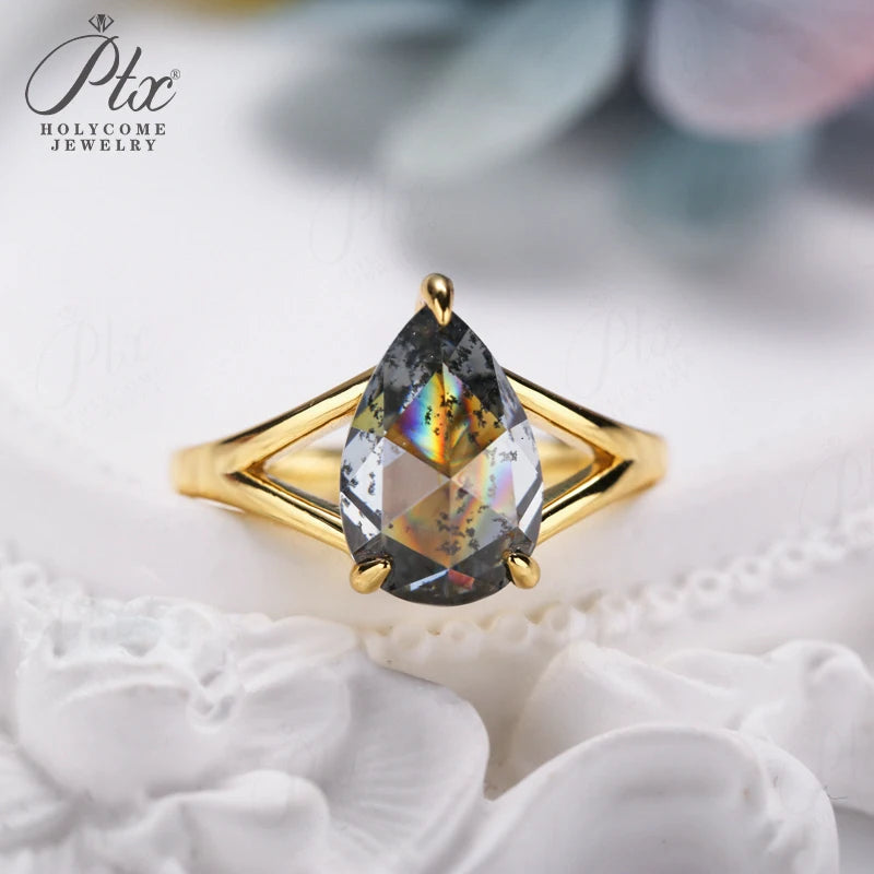 Customize Ring Salt and Pepper Moissanite Diamond Kite Pear Coffin Hexagon Half Moon Cut 925 Silver Wedding Vintage Jewelry