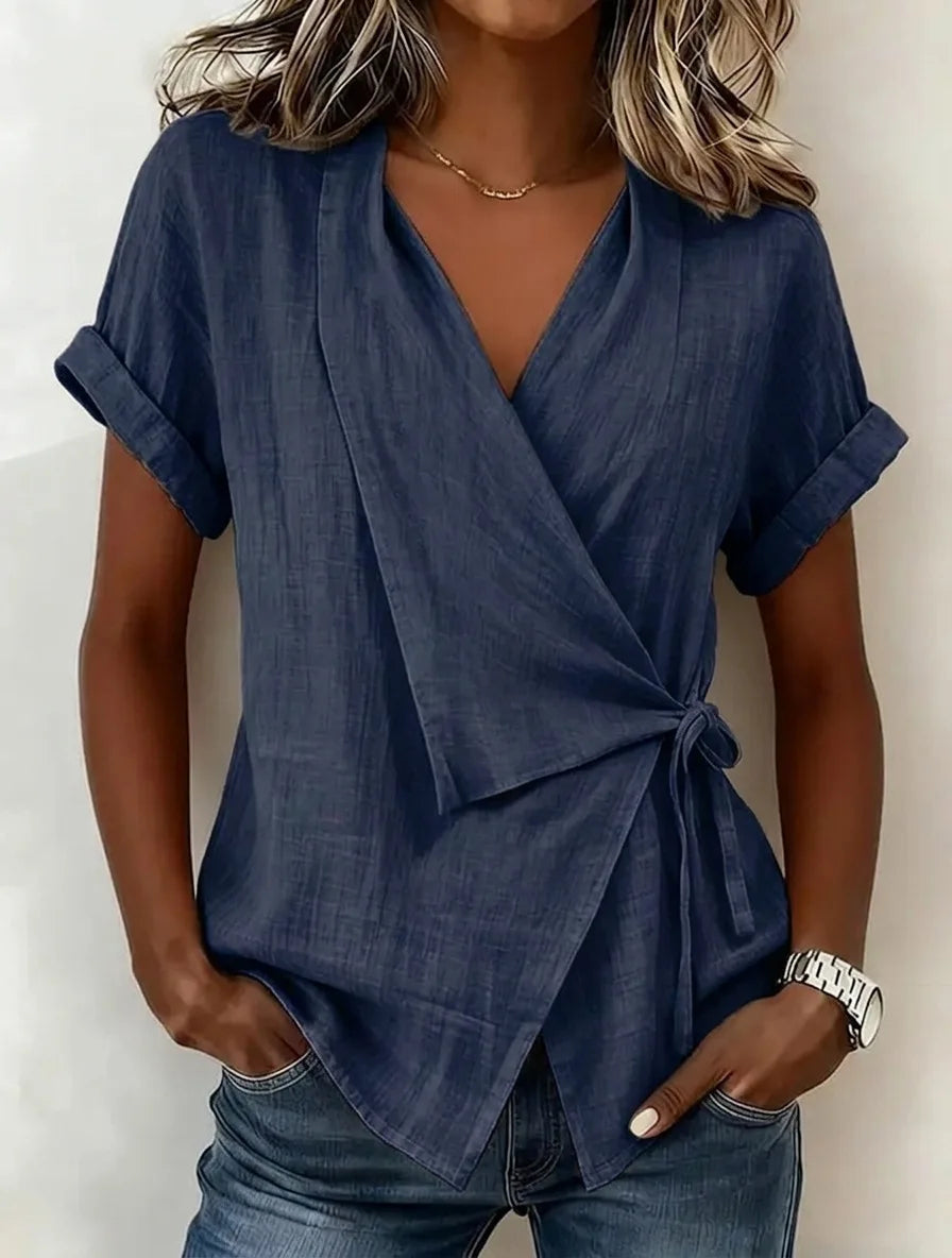 2026 Spring and Summer Cross-border European and American New Style Casual Solid Color Stand-up Collar Tie-up Asymmetrical Loose