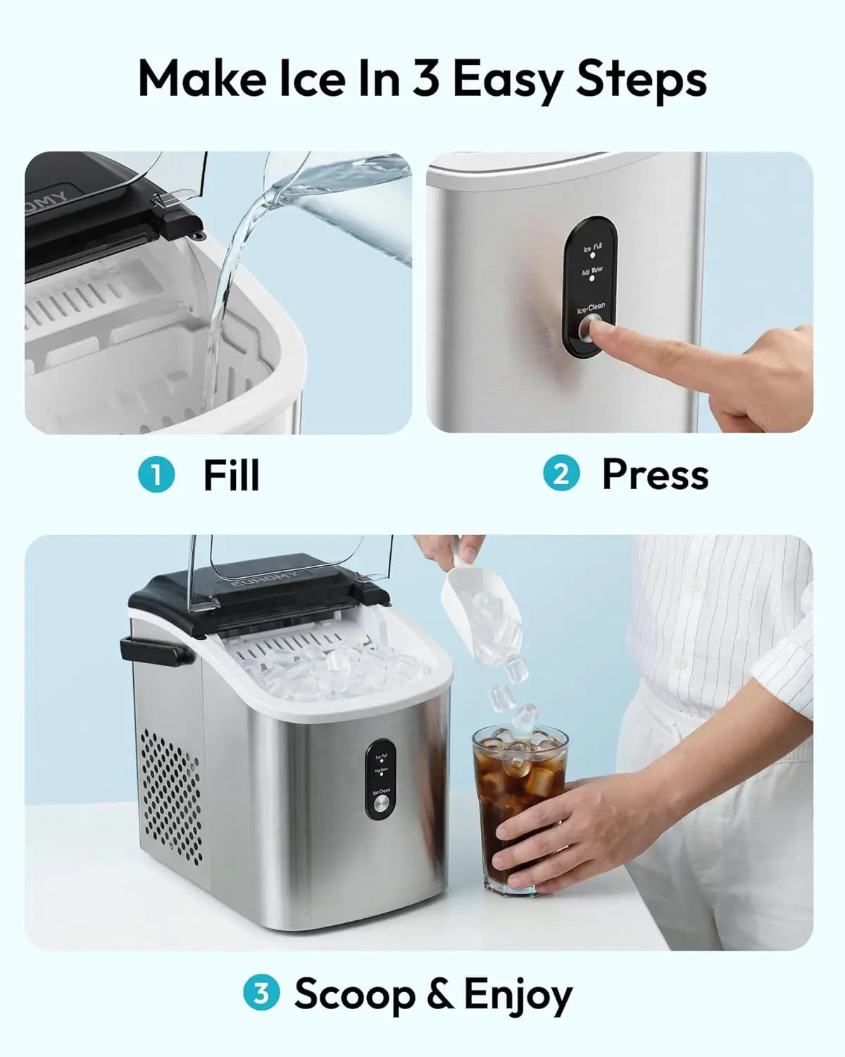 Ice Maker Countertop with Carry Handle, 26.5lbs/Day, 9 Bullet Cubes in 6 Mins, Auto-Cleaning, for Home Kitchen Camping RV