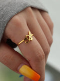 1PC Minimalist Initial Open Ring For Women Men Personalized 26 English Letter Ring Dainty 18K Gold Plated Stainless Steel