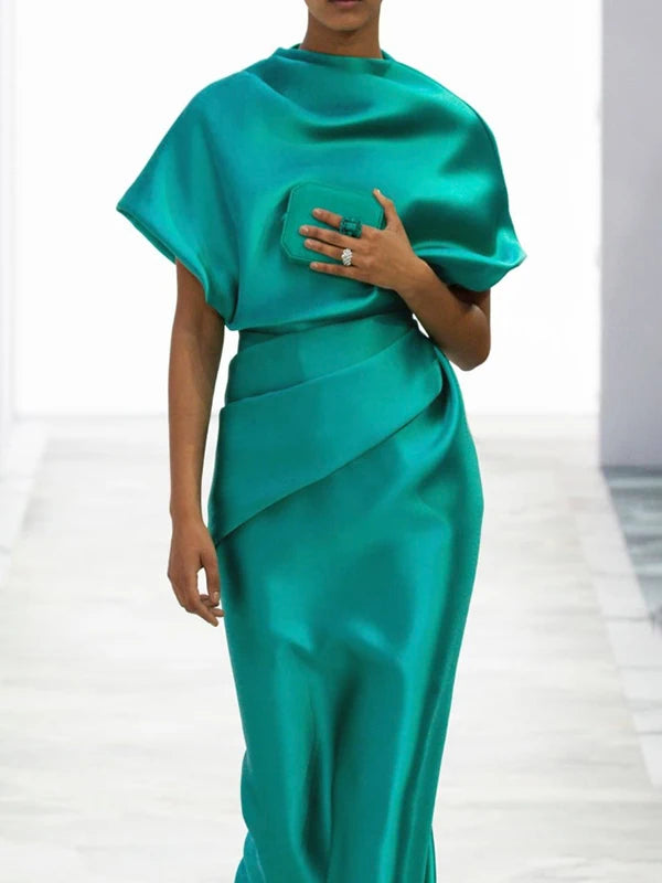 Modigirl Womans Summer Maxi Dresses Loose Green Short Sleeves Original Creation Party Evening Prom Dresses Women 2025 Summer New 5