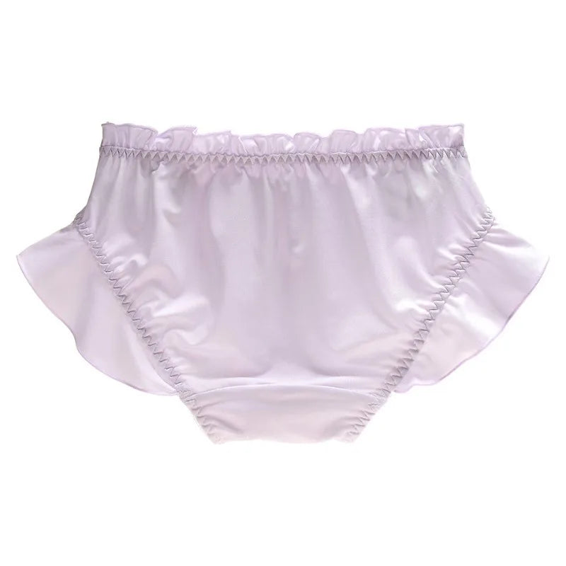 Women Milk Silk Smooth Cute Lovely Sweety Panties Lace Lolita Ruffle Ribbon Bow Elasticity Underwear Breathable Candy Color