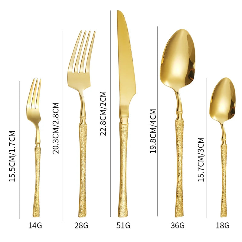 6/30pcs Golden waist knife, fork and spoon stainless steel tableware set dessert fork and spoon steak knife, fork and spoon