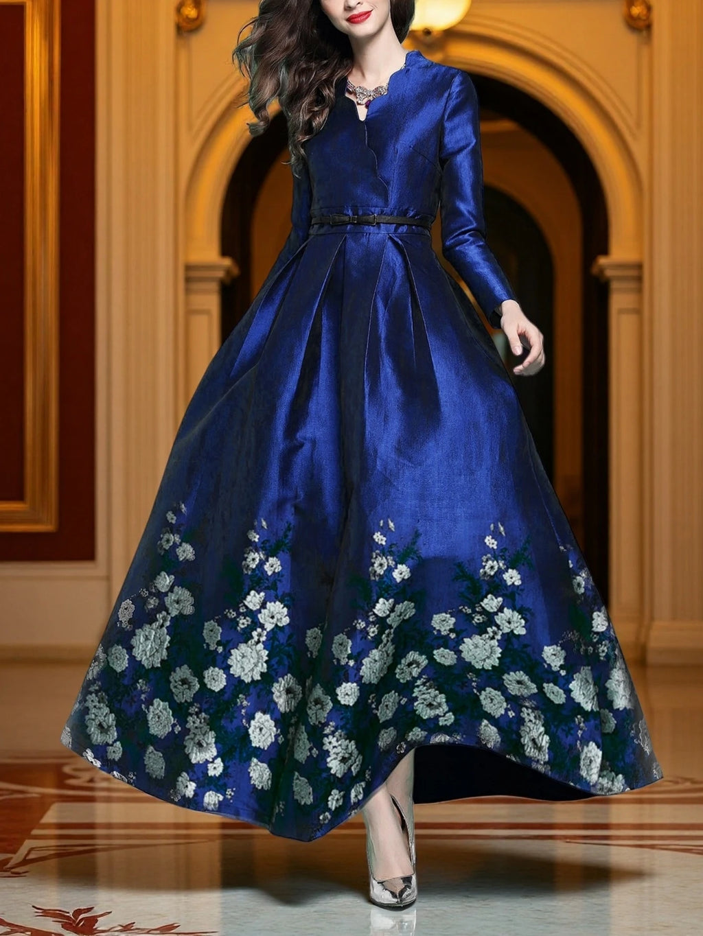 New Model Luxurious and elegant jacquard dress long dress for evening party long-sleeved dress without belt formal dress