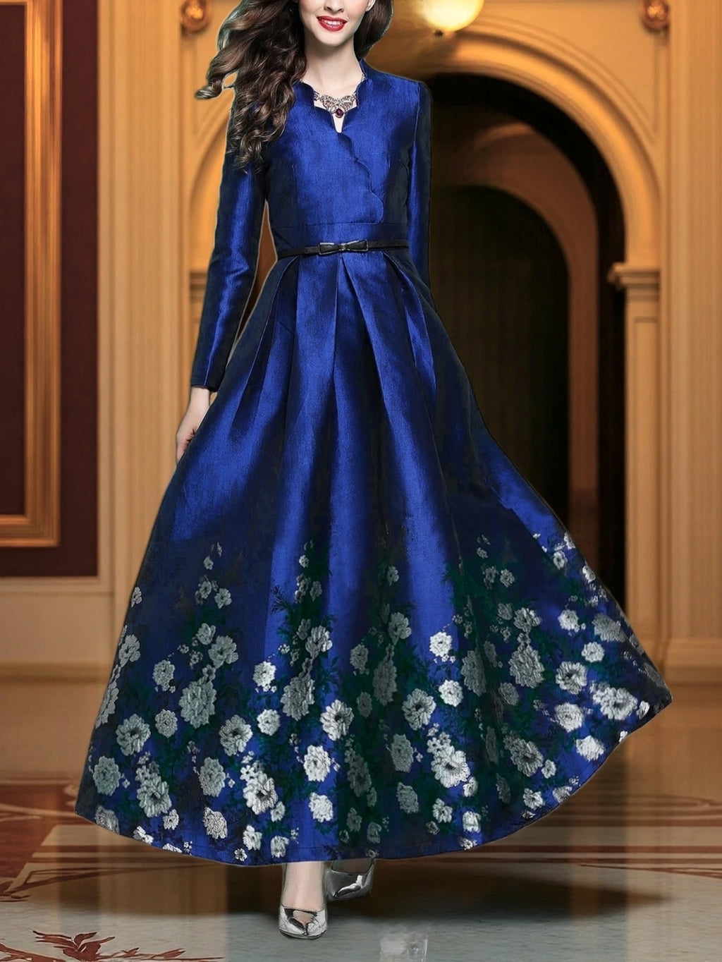 New Model Luxurious and elegant jacquard dress long dress for evening party long-sleeved dress without belt formal dress