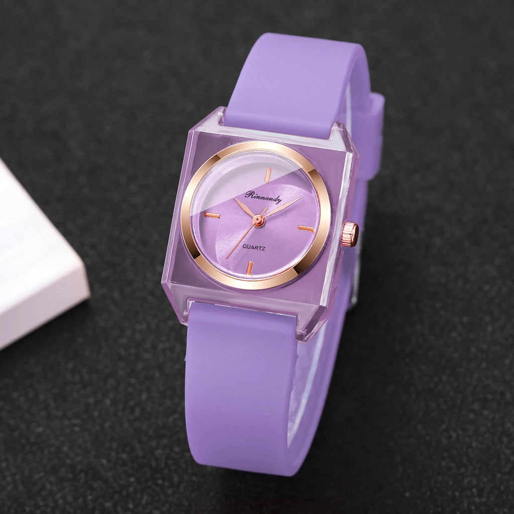 Elegant Rectangle Dial Women Watches Fashion Silicone Band Ladies Analog Wristwatches Reloj Mujer Girls Clock Gift (Without Box)
