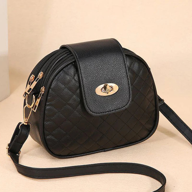 Gentle Compact Quilted Oval Crossbody Bag, Lightweight PU Shoulder Bag with Multi-layer Zipper Storage Space