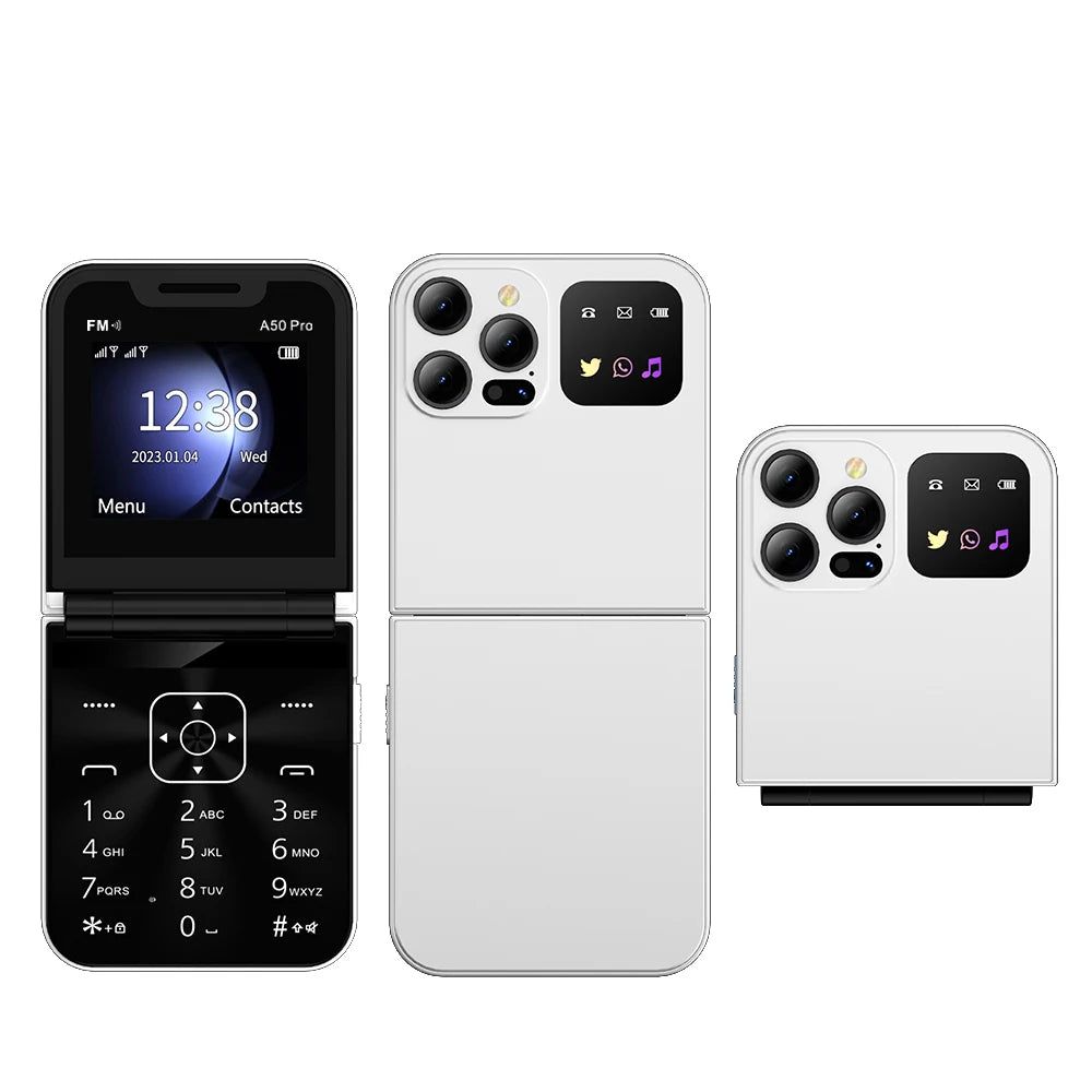 SERVO A50 PRO Flip Mobile Phone Dual SIM Standby Speed Dial Call Recording MP4 Player FM Radio 2G GSM Foldable Button Cellphones