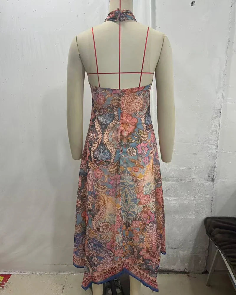 Women's Dress 2026 New Summer Chiffon Halter Dress Casual Chic Vacation Dress Personality Ladies Dress