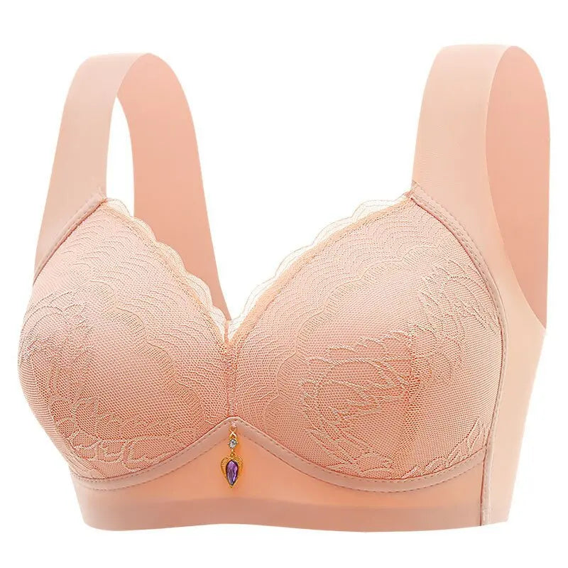 Gather Breathable Comfortable Breast-free Underwire Middle-aged Mom Bra With Large Size Front Buttons Nursing Underwear