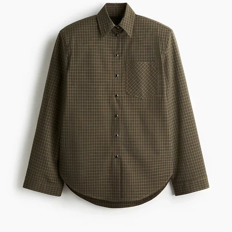 2026 Spring Plaid Women's Shirt Loose Long Sleeve Single Breasted Turn-down Collar Female Top Chic Streetwear Office Commute