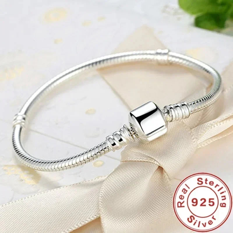 New 925 Sterling Silver Snake Chain DIY Charm Bracelet for Women Gift Jewelry with Bracelets for Women браслет серебряный