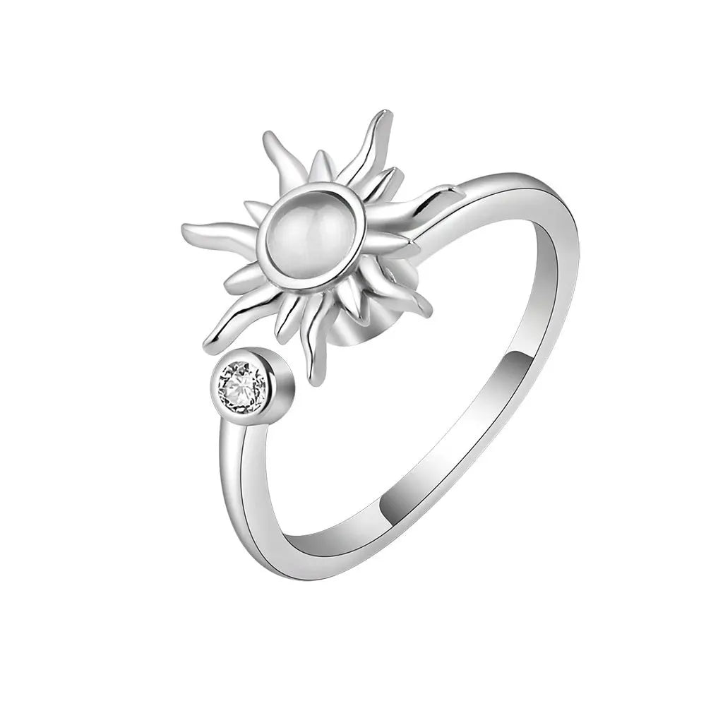 SMJEL Flower Shiny Rhinestone Rotatable Fidget Spinner Ring for Women Anti Anxiety Butterfly Animal Design Anti Stress Accessory