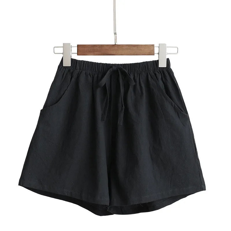 Women Cotton Linen Shorts 2026 New Summer High Waist Casual Sports Shorts Female Solid Color Pocket Loose Beach Hot Short Pants