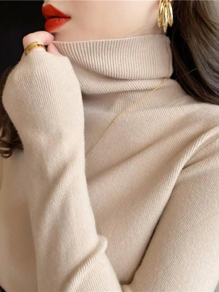 2026 Autumn Winter Basic Slim Soft Solid Color Turtleneck Sweater Pullover Women Casual Long Sleeve Chic Bottom Knitted Jumper