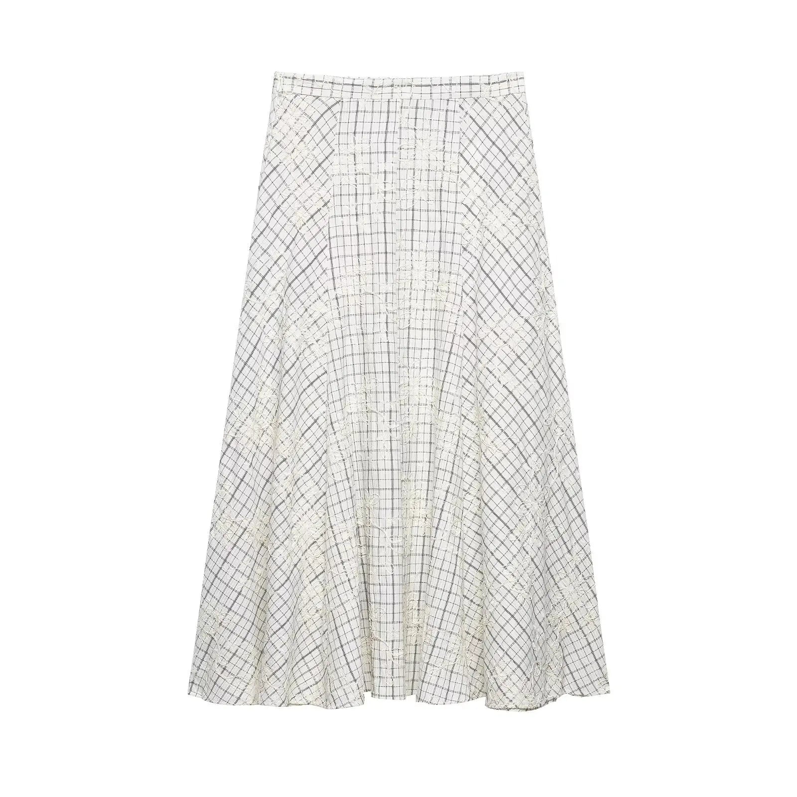 TFAFXY 2026 Summer Bow Plaid Embroidered Blouse Women Sets A-line Midi Long Skirt Suits Y2K