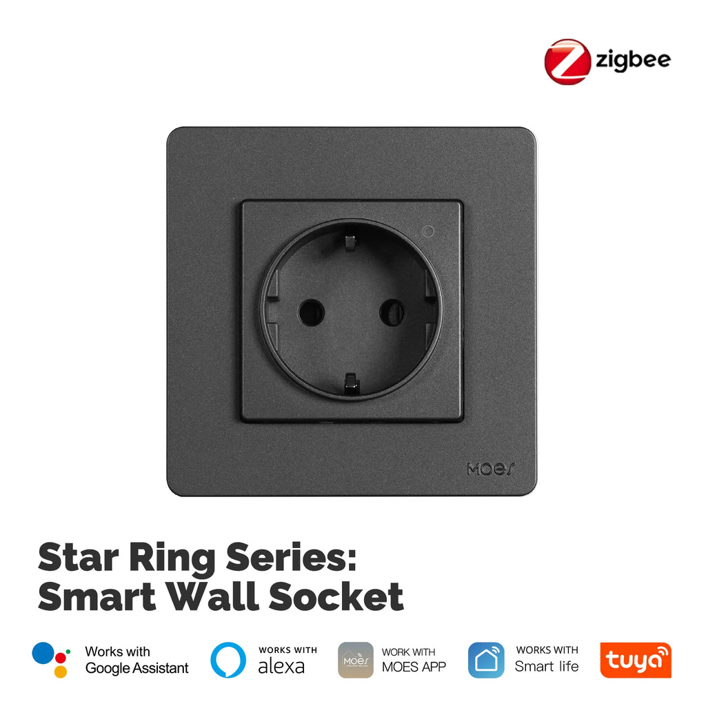 MOES Tuya ZigBee Smart Socket EU Wall Embedded Outlet Energy Monitor Indicator App Remote Control Voice Cotrol Alexa Google Home