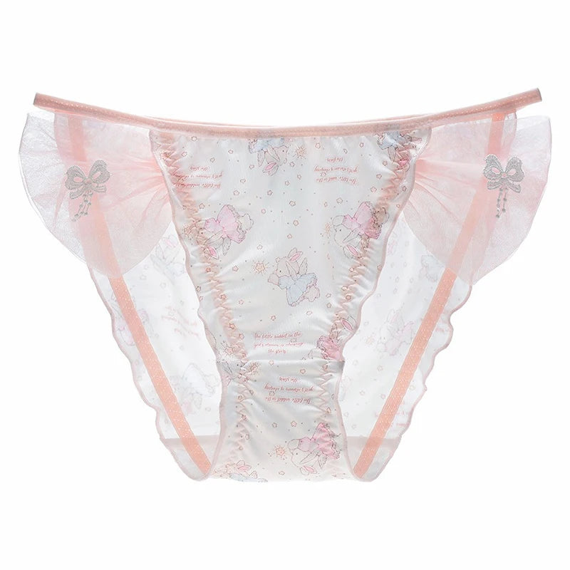 Women Milk Silk Smooth Cute Lovely Sweety Panties Lace Lolita Ruffle Ribbon Bow Elasticity Underwear Breathable Candy Color