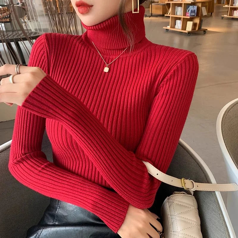 2026 Casual Slim Knitted Pullover Autumn Winter Thick Turtleneck Sweater Base Sweater Korean Style Simple Base Layer Warm Tops