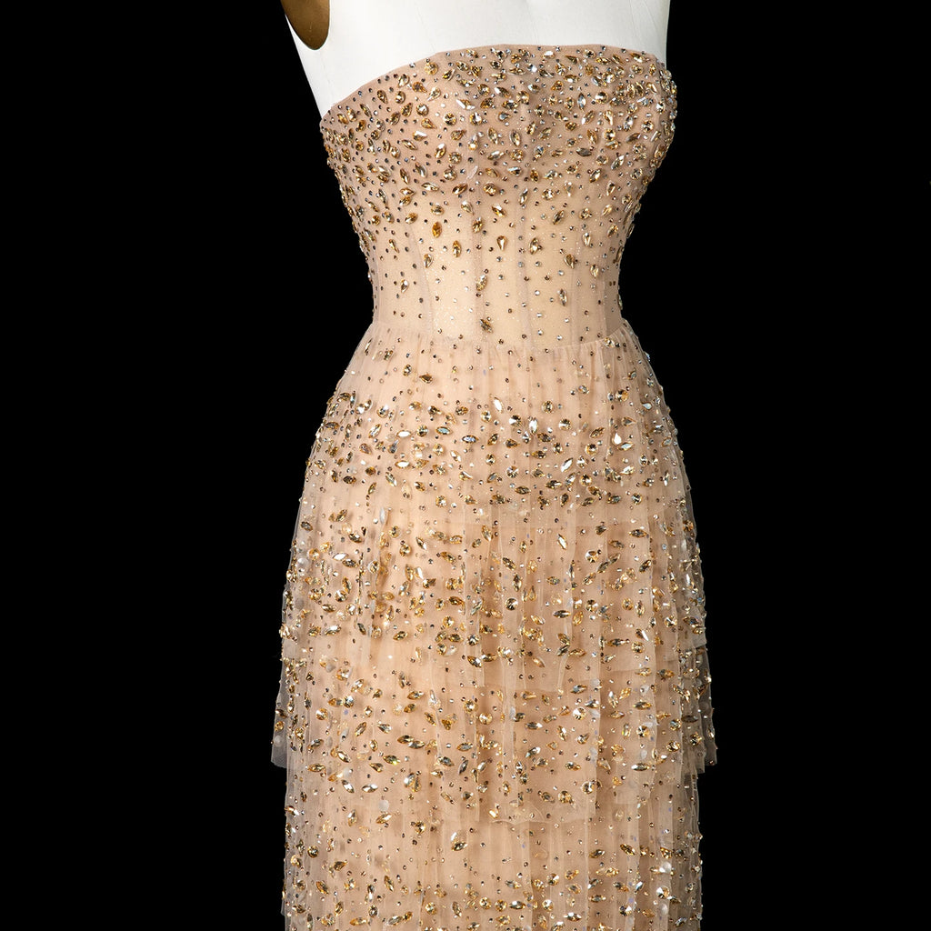 Sharon Said High Quality Champagne Evening Dress Full Crystal Tiered Beaded Women's Formal Occasion Party Gowns SS720 Customized