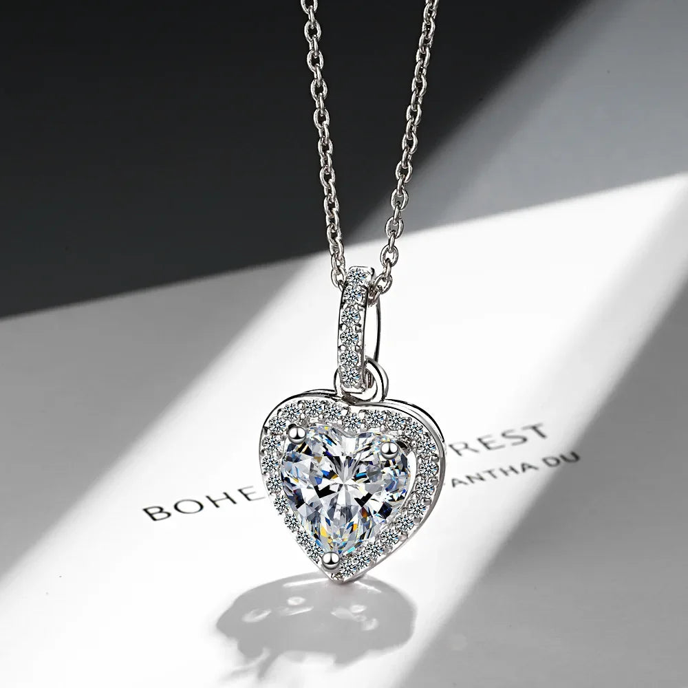 925 Sterling Silver Zircon Heart Pendant Necklace Women Luxury Designer Jewelry Gift Female Jewelry