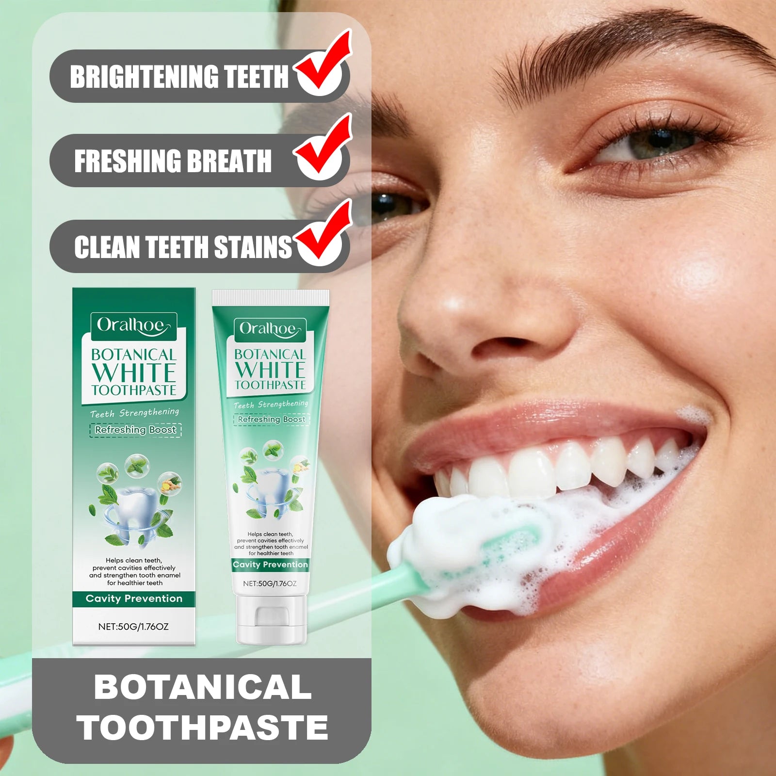 Botanical Toothpaste Contains Plant-Based Active Deeply Clean Teeth Stains Prevent Cavities Long-Lasting Fresh Breath