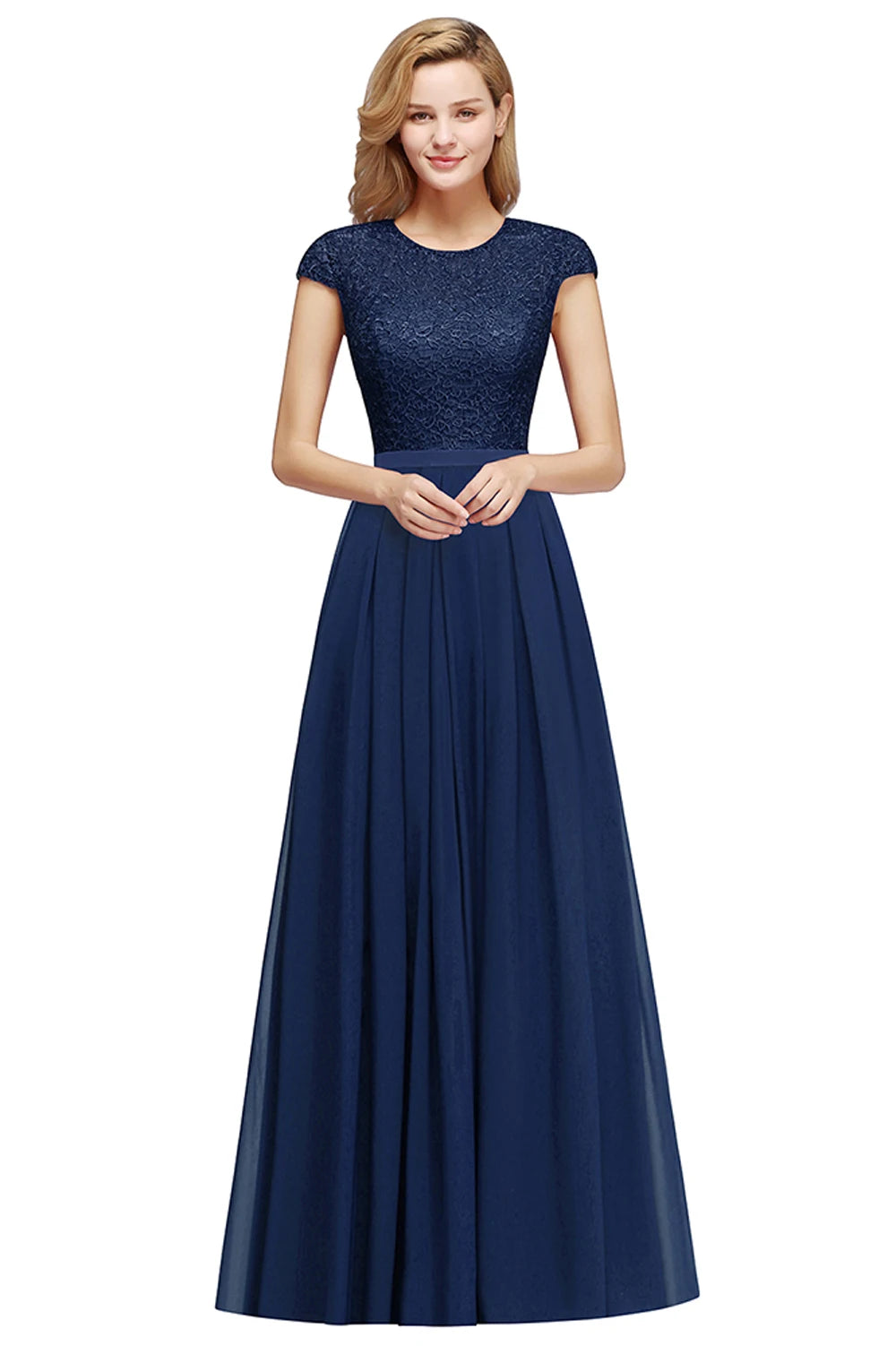 BABYONLINE Navy Blue Evening Dresses Elegant A Line Chiffon Lace Women Formal Wedding Guest Prom Party Gowns Robe De Soirée