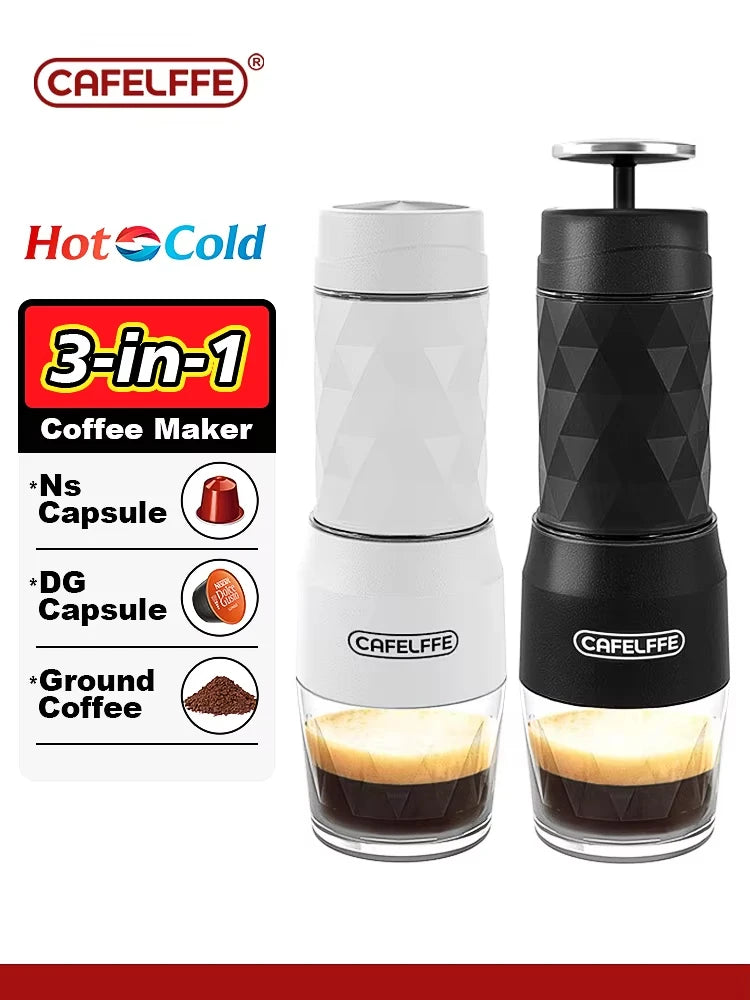 Cafelffe 3 In1 Portable Coffee Machine Hot/Cold Water Manual Espresso Maker For Capsule & Ground Hand Press Brewer hiking Travel 66
