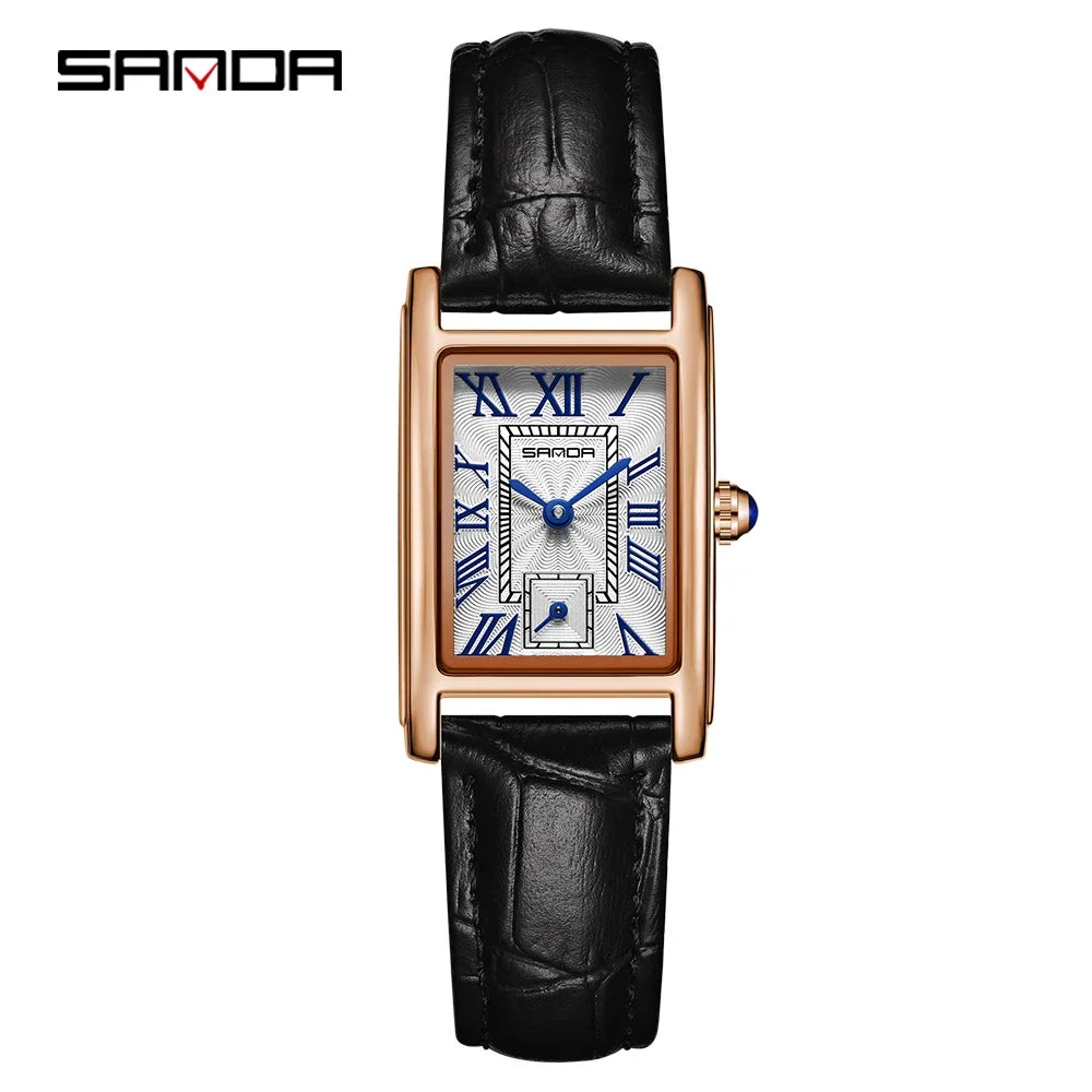 Sanda 1116 Women's Quartz Watch Red White Fashion Elegant Rectangle Waterproof Pointer Leather Business Ladies Wristwatches