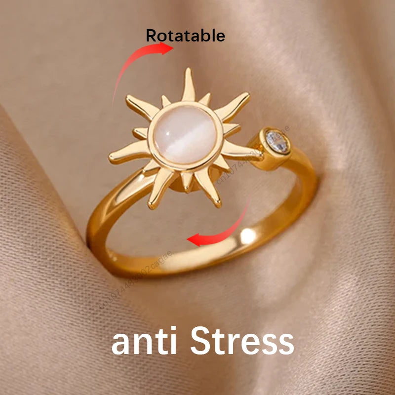 Ring For Women Stainless Steel Sun Pendant Spinner Fidget Rings Fashion Birthday Jewelry Gift Free Shipping
