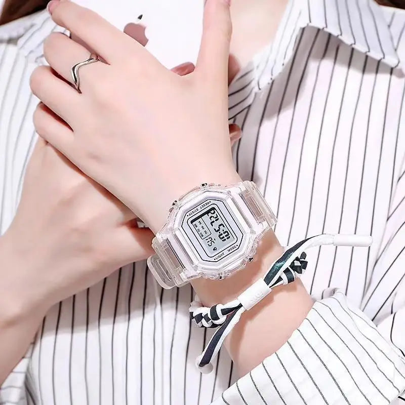 Sports Electronic Watch Men and Women Square Junior High School High School Students White LED Digital Watches