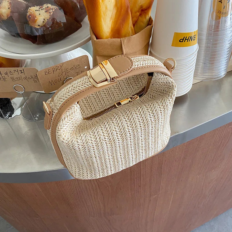 Woven Crossbody Bags Fashion Summer Beach Straw Messenger Purses Small Top Hand Hobo Bag