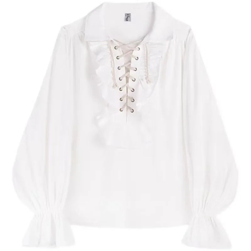 2026 Women's Victorian Gothic Blouse Ruffled Lace Up Shirt Long Sleeve Vintage Renaissance Style Top Cosplay Costume Party Wear