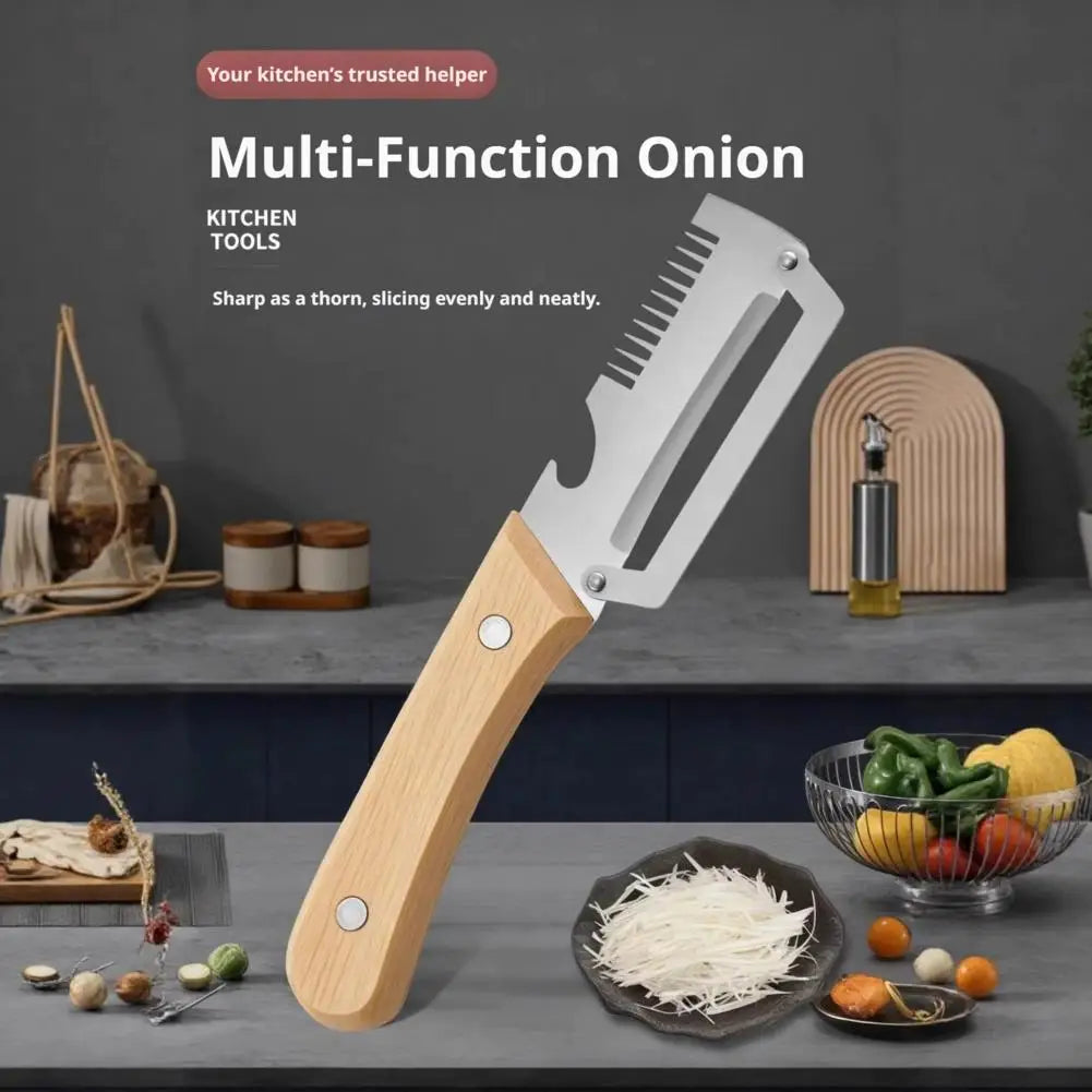 3-in-1 Stainless Steel Vegetable Peeler Peeling Knife With Wooden Handle And Bottle Opener Kitchen Tool