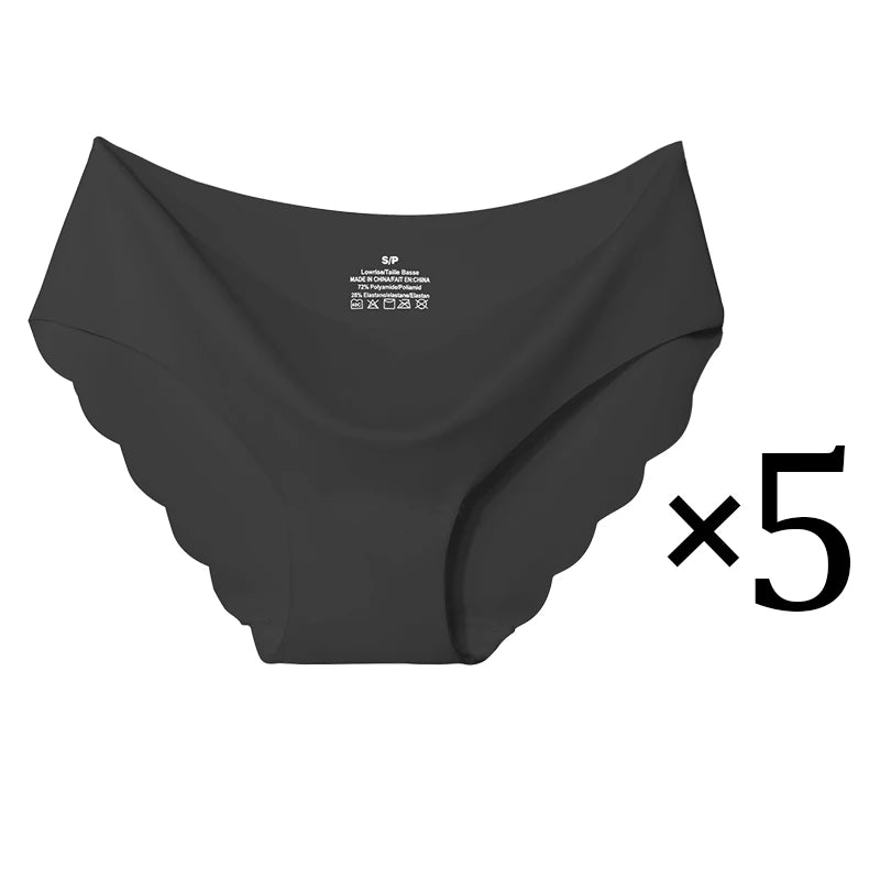 5PCS Women's Summer Ultra-Thin Ice Silk Underwear Seamless Comfort Large Size Briefs Solid Color Wave Underpants Female Lingere