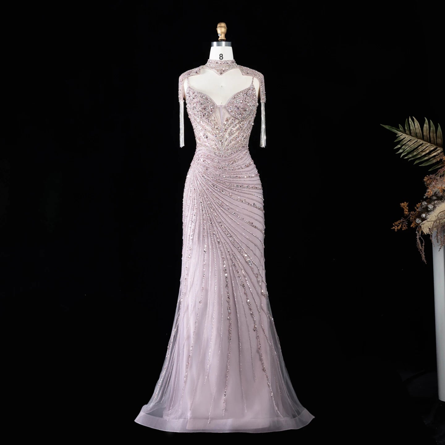 Sharon Said Luxury Mermaid Evening Dress Tassel High Neck Crystal Beaded Women's Formal Gowns for Wedding Party SS184 Customized