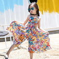 European Style Children & Young Adults Bohemian Sundress Girls Summer Floral Cool Wide Leg Pants Kids Jumpsuit Orange 6-15 Years