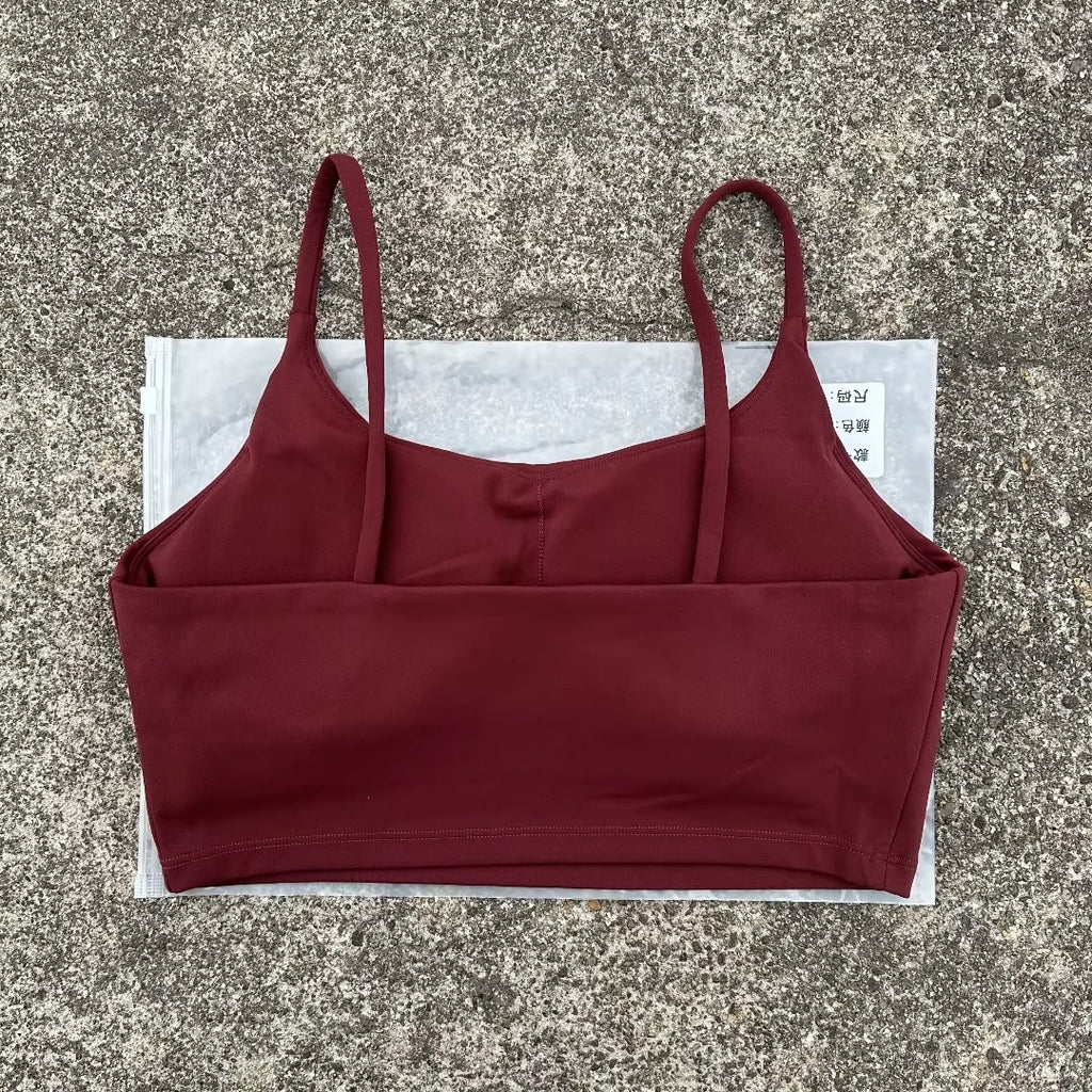 Solid Color Tight Fitness Women Sport Bra Spaghetti Strap Gym Yoga Bra Athletic Underwear Soft Top Workout Train With Chest Pad