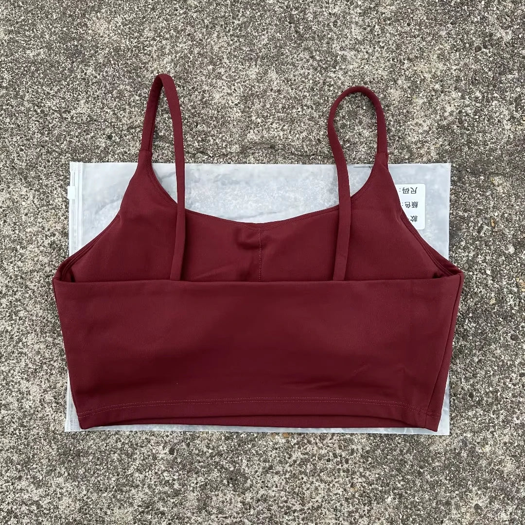 Solid Color Tight Fitness Women Sport Bra Spaghetti Strap Gym Yoga Bra Athletic Underwear Soft Top Workout Train With Chest Pad