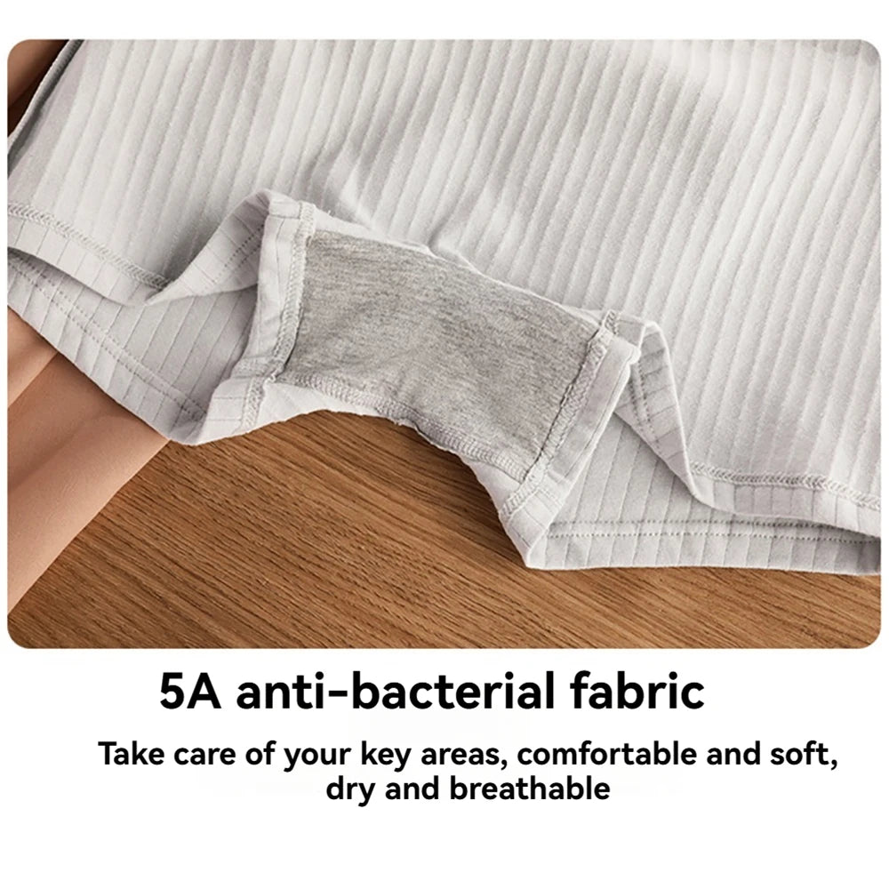 3PCS/Pack 100% Cotton Antibacterial Solid Striped Panties for Women Comfortable Breathable Women's Underwear Soft Safety Shorts
