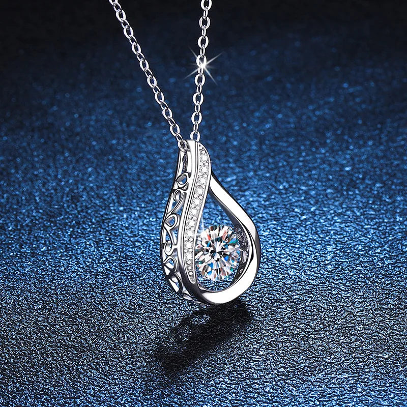 GRA Certified 1CT  Moissanite Necklace 925 Silver Clavicle Chain Women's Sparkling Luxury Pendant Valentine's Day Gift